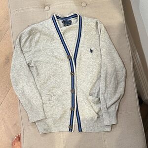 Polo by Ralph Lauren Men's Light Gray Cardigan with Blue Trim